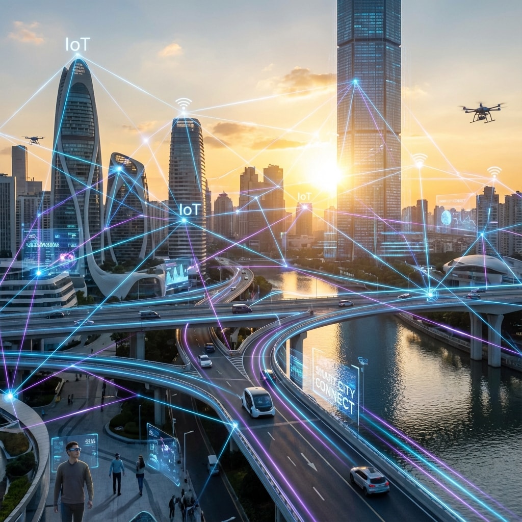 Concepto de ciudad inteligente con dispositivos conectados